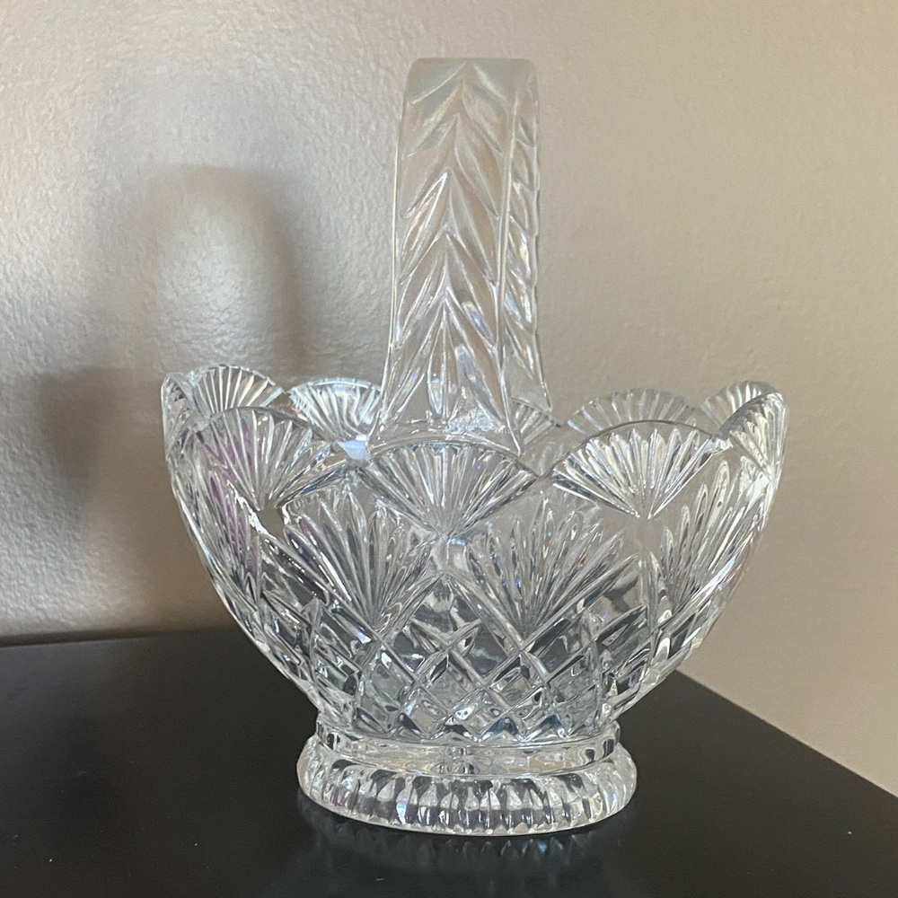 Vintage 24% Lead Crystal Basket Candy Dish Made in Slovakia 7.5”